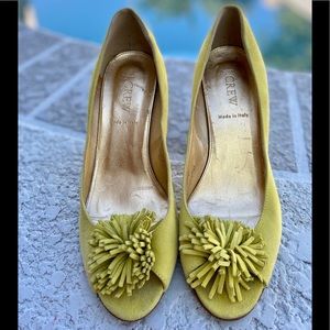 J. Crew Suede Peep Toe with Pom